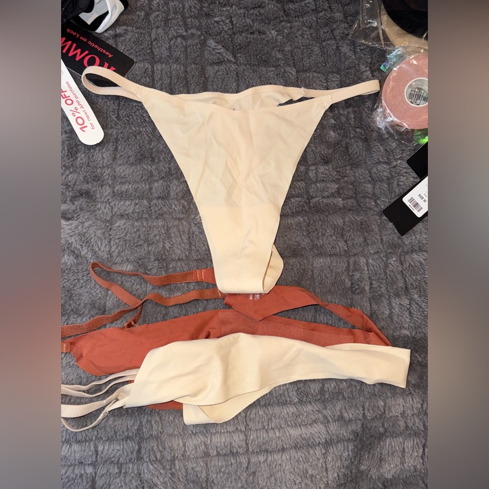 Elegant Beige and Rust Women's No Show Thong Panties